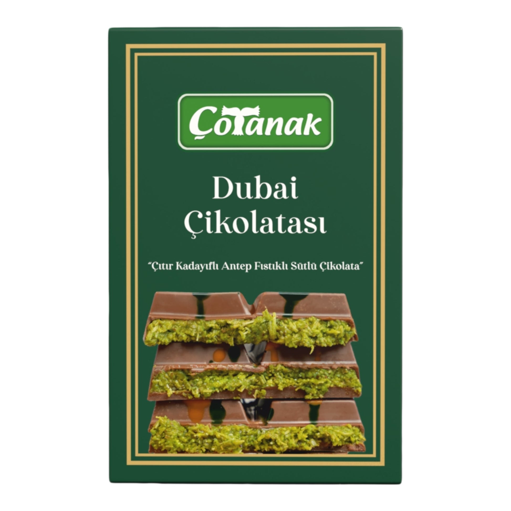 Çotanak Dubai Chocolate Bar - Milk Chocolate Filled with Pistachio Cream and Roasted Kadaif 180g (6.3 oz) - Exporgin - Global Shopping Site