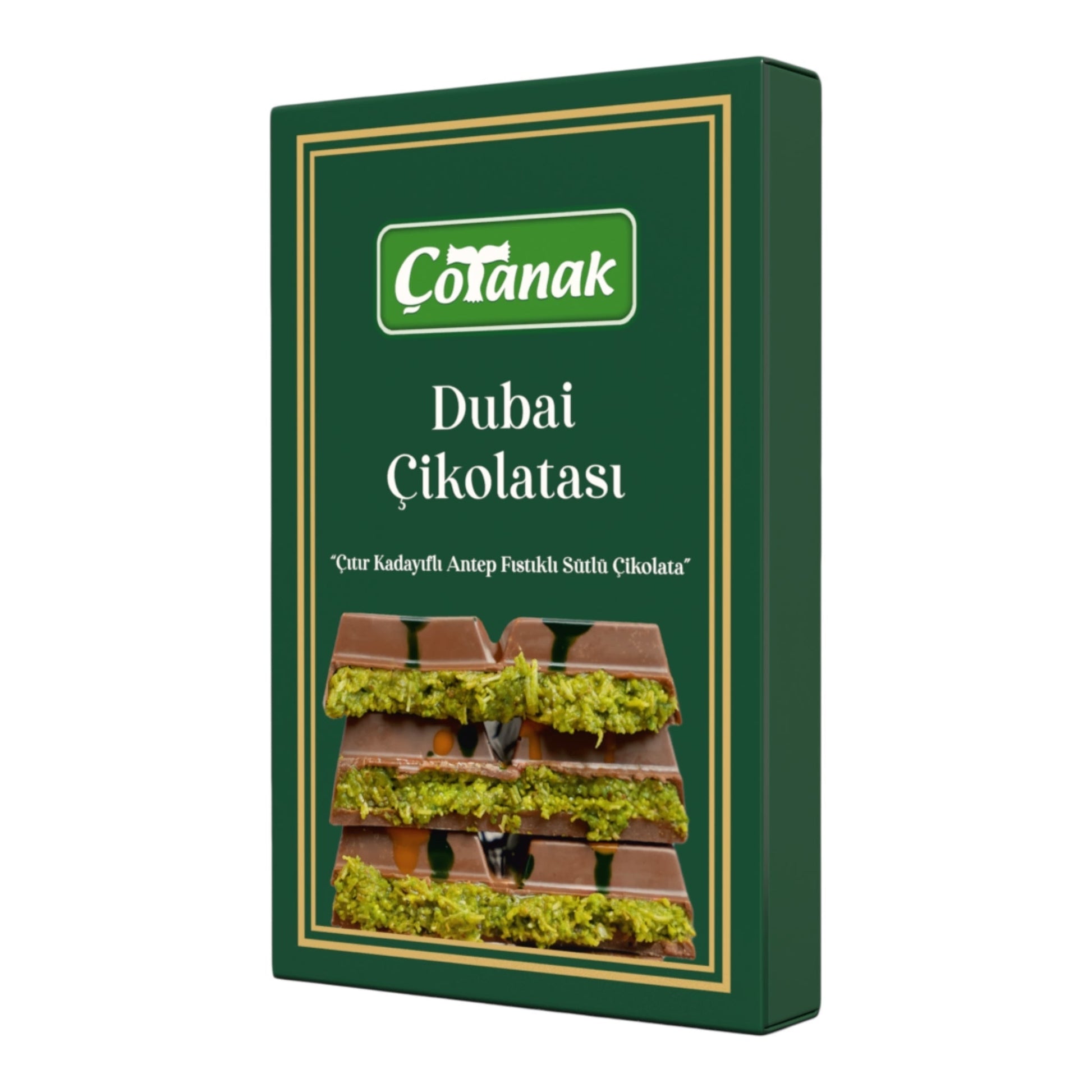 Çotanak Dubai Chocolate Bar - Milk Chocolate Filled with Pistachio Cream and Roasted Kadaif 180g (6.3 oz) - Exporgin - Global Shopping Site