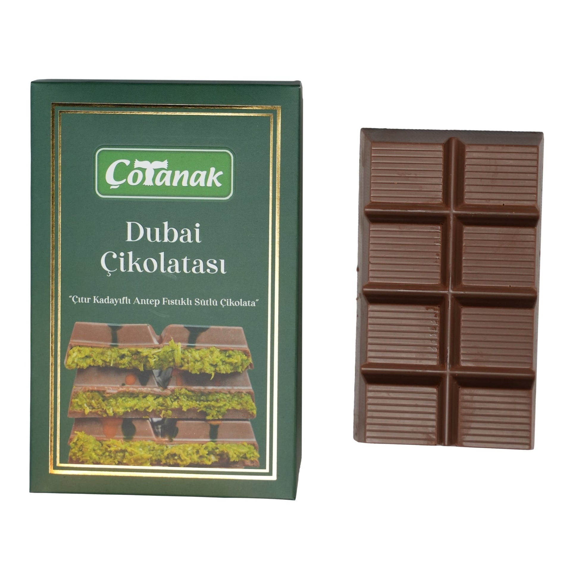Çotanak Dubai Chocolate Bar - Milk Chocolate Filled with Pistachio Cream and Roasted Kadaif 180g (6.3 oz) - Exporgin - Global Shopping Site