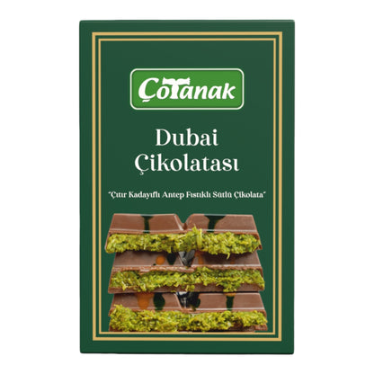 Çotanak Dubai Chocolate Bar - Milk Chocolate Filled with Pistachio Cream and Roasted Kadaif 180g (6.3 oz) - Exporgin - Global Shopping Site