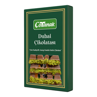 Çotanak Dubai Chocolate Bar - Milk Chocolate Filled with Pistachio Cream and Roasted Kadaif 180g (6.3 oz) - Exporgin - Global Shopping Site